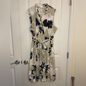 Mlle Gabrielle Beige and Black Floral Midi Dress